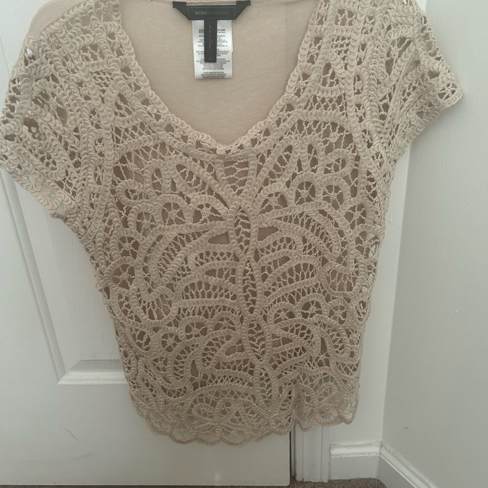 BCBGMaxAzria Crochet Lace Blouse in Cream